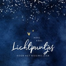 Nieuwjaarskaart lichtpuntjes sterren hartjes waterverf