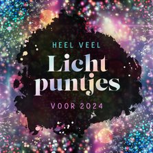 Nieuwjaarskaart lichtpuntjes vuurwerk holografisch 2024