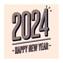Nieuwjaarskaart retro 2024 happy new year