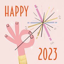 Nieuwjaarskaart retro vuurwerk happy 2023
