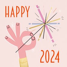 Nieuwjaarskaart retro vuurwerk happy 2024