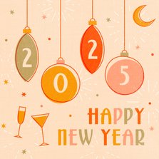 Nieuwjaarskaart vrolijk 2025 met champagne en sterren