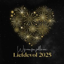 Nieuwjaarskaart vuurwerk hart sterren 2025 liefdevol vrede