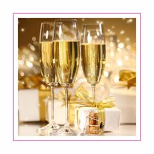 Opening kaart met champagne en cadeaus