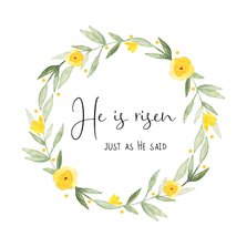 Paaskaart christelijke quote met voorjaarskrans