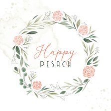 Paaskaart Happy Pesach met bloemenkrans