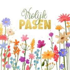 Paaskaart vrolijk lente wilde bloemen kleuren vrolijk pasen