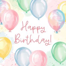 Pastelkleurige verjaardagskaart happy birthday ballonnen
