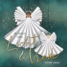 Positieve nieuwjaarskaart Licht & Vrede met lieve engeltjes