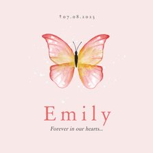 Rouwkaart meisje roze vlindertje waterverf illustratie