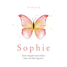 Rouwkaart roze vlinder waterverf goud stijlvol meisje