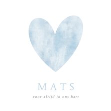 Rouwkaart voor een baby of jongen met blauw waterverf hart