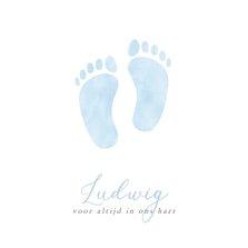 Rouwkaart voor een baby of sterrenkindje met blauwe voetjes