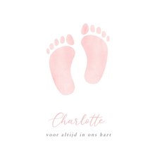 Rouwkaart voor een sterrenkindje of baby met roze voetjes