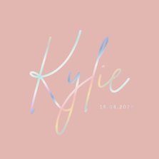Roze minimalistisch geboortekaartje met holografisch folie