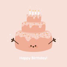 Roze verjaardagstaart met taart en kaarsjes