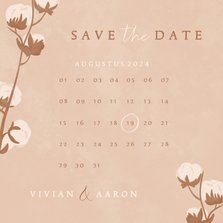 Save the date jubileumkaart met kalender en katoen takje