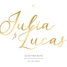 Save the date kaart bruiloft foliedruk namen goud