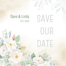 Save the date kaart met witte rozen