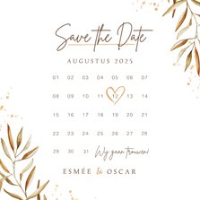 Save the date kalender uitnodigingskaart goud takje