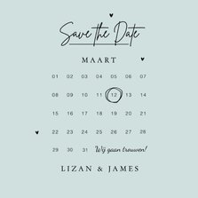 Save the date uitnodiging trouwkaart stijlvol kalender
