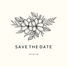 Save the date zwarte lijntekening van bloemen aanpasbaar