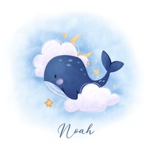 Schattig geboortekaartje met walvis wolken en sterren
