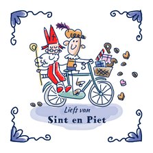 Sinterklaaskaart met sint en piet op de fiets