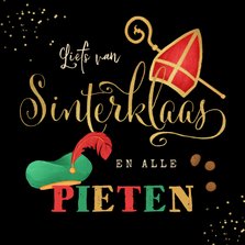 Sinterklaaskaart Sinterklaas pieten mijter goud pepernoten