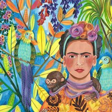 Sterkte kaart Frida Kahlo met papegaaien 