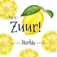 Sterktekaart 'Zuur' met geïllustreerde citroenen