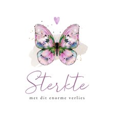 Stijlvolle condoleancekaart vlinder waterverf roze