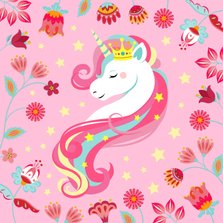 Stijlvolle en kleurrijke verjaardagskaart met unicorn 