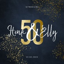 Stijlvolle jubileumkaart 50 jaar goudspetters