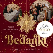 Stijlvolle kerstkaart 'Bedankt' medewerkers kerstster goud