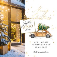 Stijlvolle kerstverhuiskaart bedrijf foto sterren goud auto