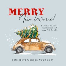 Stijlvolle kerstverhuiskaart illustratie auto kerstboom ster