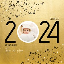 Stijlvolle nieuwjaarskaart 2024 goudlook spetters en foto