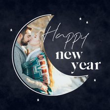 Stijlvolle nieuwjaarskaart met foto in maankader en ster