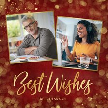 Stijlvolle rode zakelijke kerstkaart Best Wishes met foto's