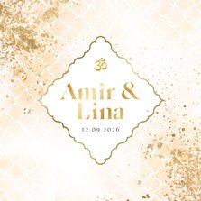 Stijlvolle trouwkaart islamitisch watercolour ohm teken goud