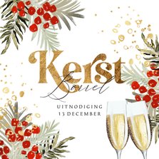 Stijlvolle uitnodiging kerstborrel watercolor kersttakken