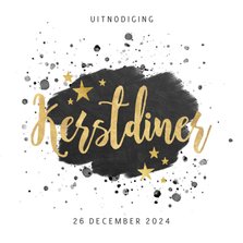 Stijlvolle uitnodiging kerstdiner zwarte verf & gouden tekst