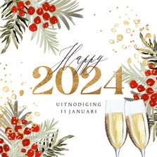 Stijlvolle uitnodiging nieuwjaarsborrel botanisch goud