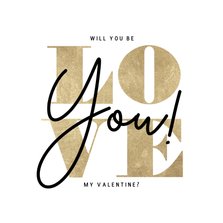 Stijlvolle Valentijnskaart typografie gouden Love you!