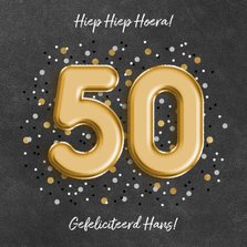 Stijlvolle verjaardagskaart '50'  ballonletters en confetti