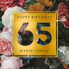 Stijlvolle verjaardagskaart met bloemen en leeftijd 65 