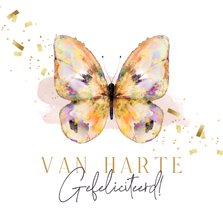 Stijlvolle verjaardagskaart watercolor vlinder confetti goud