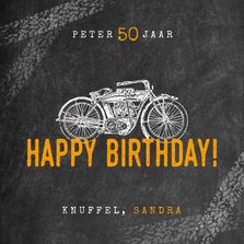 Stoere verjaardagskaart man met motor en happy birthday!