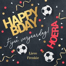 Stoere verjaardagskaart voetbal confetti